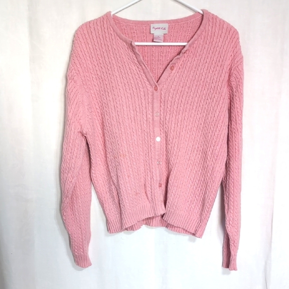 Crystal Kobe Light Pink Cable Knit Buttoned Cardigan Size Large - Picture 1 of 3